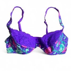 Vintage Victoria's Secret Bra 36C Purple Pink Green Floral New